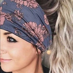 Pink & Gray Floral Wide Headband